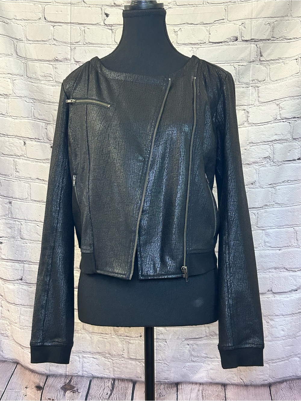 Frenchi Black Women's Asymmetrical Zip Leather Jacket